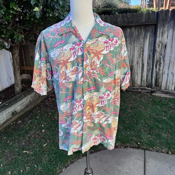 Que Other - Que Hawaiian Shirt Button Up Planes Palm Trees Men's Size XL